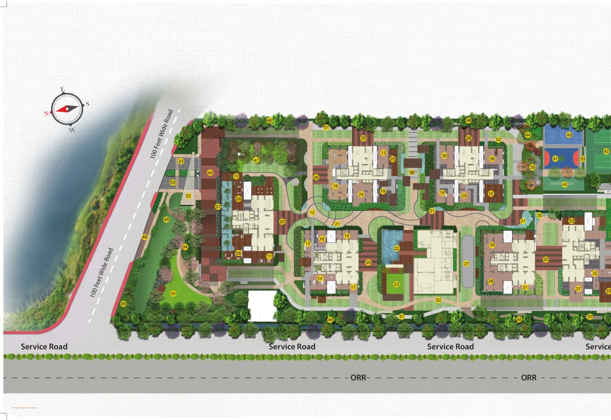 Master plan with amenity legend of Rajapushpa Infina in Manchirevula, Hyderabad Master plan with amenity legend of Rajapushpa Infina in Manchirevula, Hyderabad